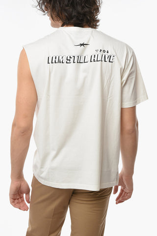 Front Printed One-Shoulder HANG IN THERE T-Shirt