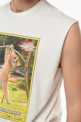 Front Printed One-Shoulder HANG IN THERE T-Shirt