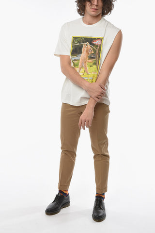 Front Printed One-Shoulder HANG IN THERE T-Shirt