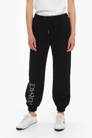 Fleece Cotton Joggers with Embroidered Logo Lettering
