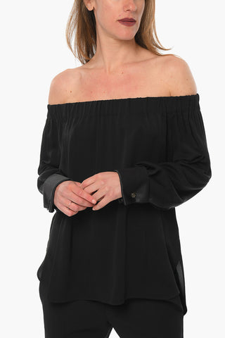 Top Off-shoulder PATTINO a Maniche Lunghe in Seta