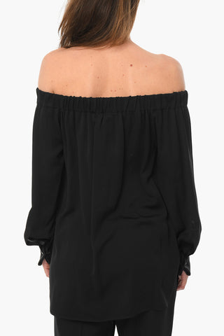 Top Off-shoulder PATTINO a Maniche Lunghe in Seta