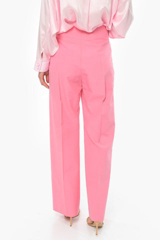 Cotton-gabardine Wide-leg Pants with High Waist