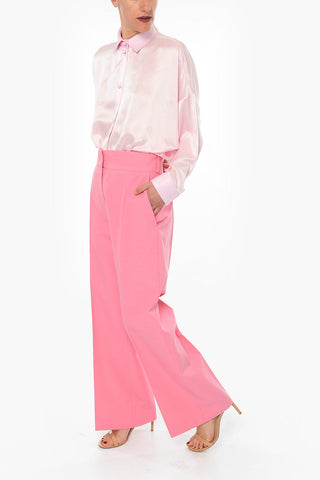 Cotton-gabardine Wide-leg Pants with High Waist