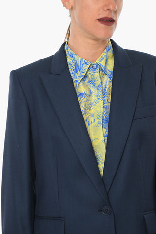 1 Button Hopsack Wool Blazer with Peak Lapel