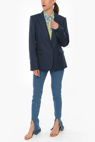1 Button Hopsack Wool Blazer with Peak Lapel
