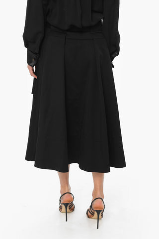 Wool-twill Flared Midi Skirt with Belt