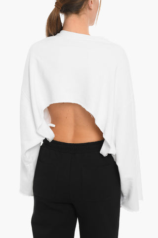 Brushed Cotton Cropped Crewneck Sweateshirt With Logo Print