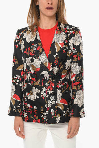 COUTURE Silk Unlined Double-breasted Blazer with Floral Print