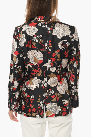 COUTURE Silk Unlined Double-breasted Blazer with Floral Print