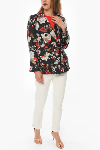 COUTURE Silk Unlined Double-breasted Blazer with Floral Print