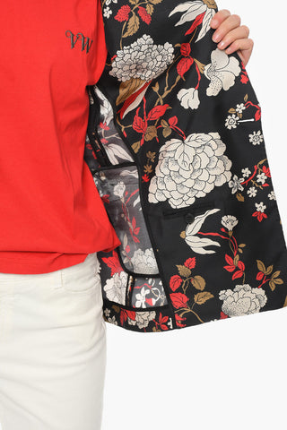 COUTURE Silk Unlined Double-breasted Blazer with Floral Print