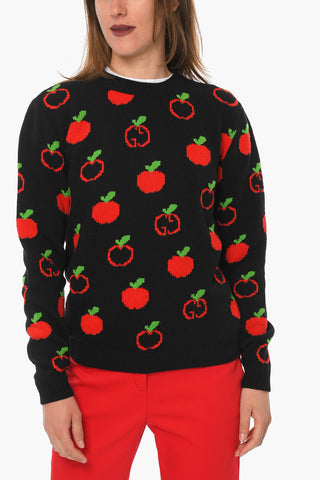 Maglia Girocollo in Lana con Monogram e Dettagli a Coste