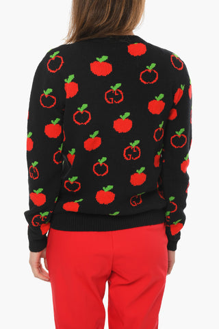 Maglia Girocollo in Lana con Monogram e Dettagli a Coste