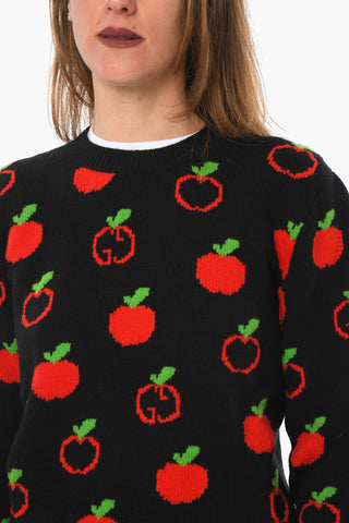 Maglia Girocollo in Lana con Monogram e Dettagli a Coste