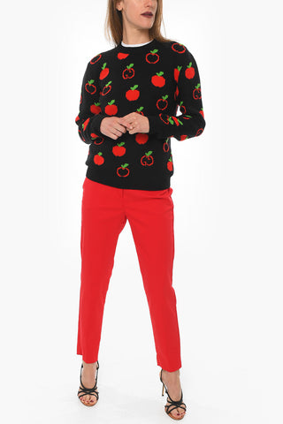 Maglia Girocollo in Lana con Monogram e Dettagli a Coste