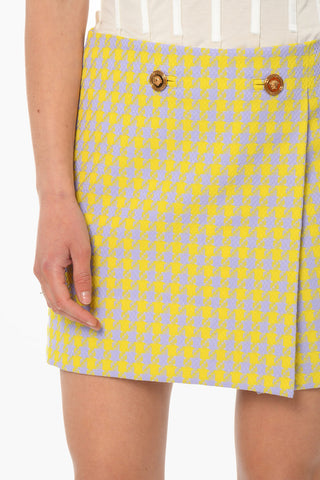 Wool Pied de Poule-patterned Miniskirt with Side Vent