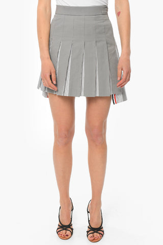 Striped Detail Cotton Pleated Skirt