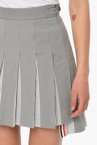 Striped Detail Cotton Pleated Skirt