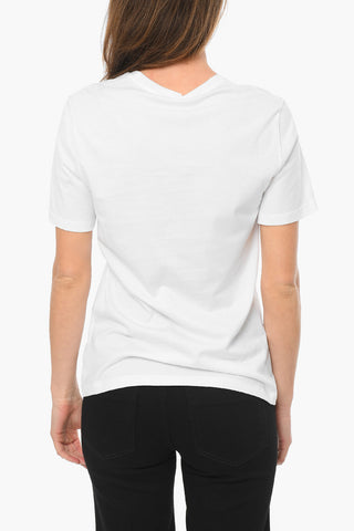 Crew-neck T-shirt with Golden Medusa Print and Contrasting Lettering