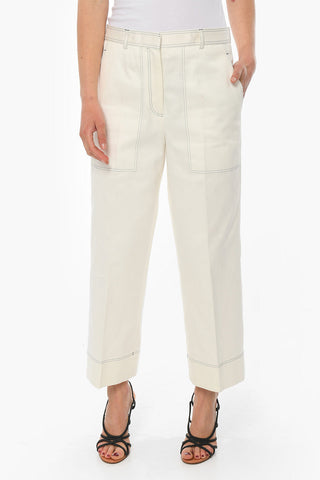 Visible Stitching Cropped Fit Cotton Pants