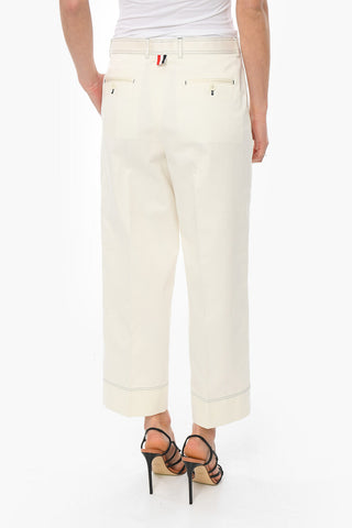 Visible Stitching Cropped Fit Cotton Pants