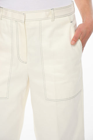 Visible Stitching Cropped Fit Cotton Pants