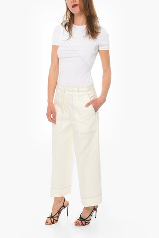 Visible Stitching Cropped Fit Cotton Pants