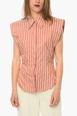 Camicia Smanicata ENZA in Popeline di Cotone con Spallini Removibili