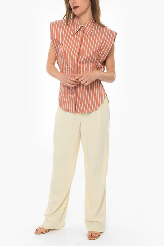Camicia Smanicata ENZA in Popeline di Cotone con Spallini Removibili