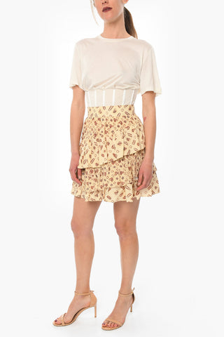 AMINTA Miniskirt with Tiered Ruffles and Artistic Print