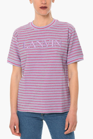 Embroidered Logo Striped Lurex T-Shirt