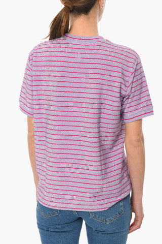 Embroidered Logo Striped Lurex T-Shirt
