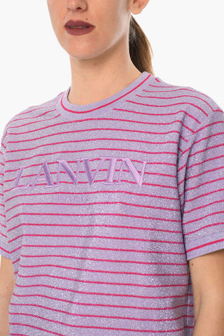 Embroidered Logo Striped Lurex T-Shirt