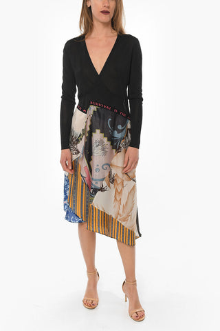 GOLD LINE Viscose Wrap Dress with V-neckline and Lettering