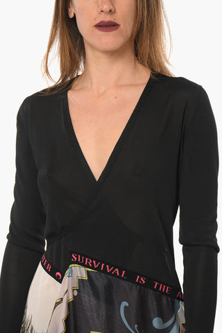 GOLD LINE Viscose Wrap Dress with V-neckline and Lettering