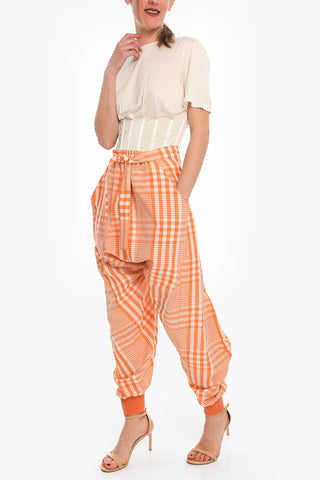 Relaxed-fit Trousers with Check Pattern Allover and Elasticated Waistband