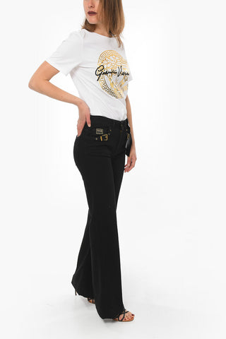 JEANS COUTURE Palazzo Denims with Logoed Buckle Detailing