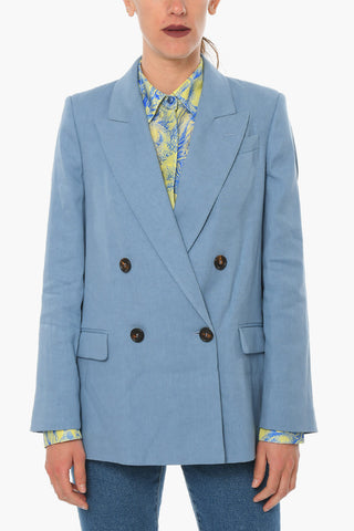 Linen-blend Double-breasted Blazer with Peak Lapel