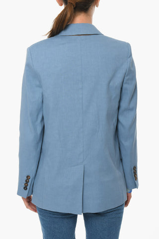 Linen-blend Double-breasted Blazer with Peak Lapel