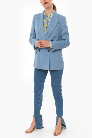 Linen-blend Double-breasted Blazer with Peak Lapel