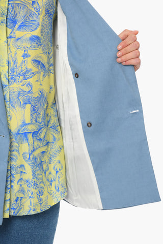 Linen-blend Double-breasted Blazer with Peak Lapel