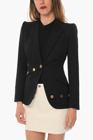 Single-breasted Peak Lapel Blazer with Decorative Buttons