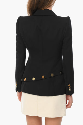 Single-breasted Peak Lapel Blazer with Decorative Buttons