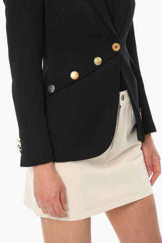 Single-breasted Peak Lapel Blazer with Decorative Buttons