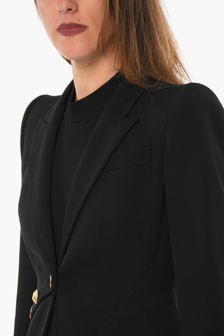 Single-breasted Peak Lapel Blazer with Decorative Buttons