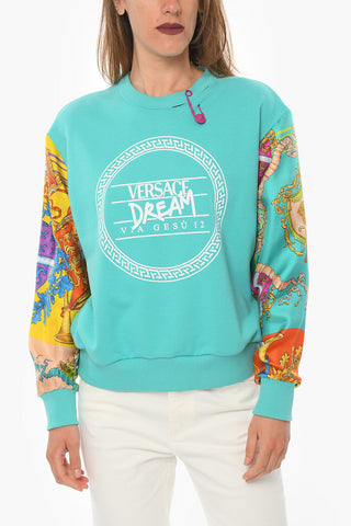 Barocco-patterned DREAM Sweatshirt with Logo Print and Brooch on the Collar