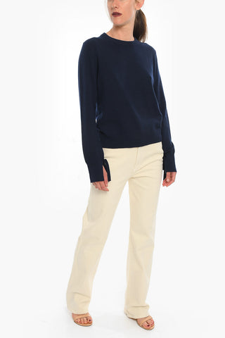 Cashmere Crewneck Pullover With Ribbons At the Wrists
