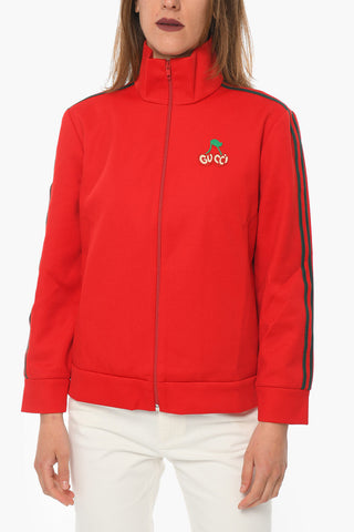 Jersey Zip-up Sweatshirt with Logo Patch and Logoed Bands