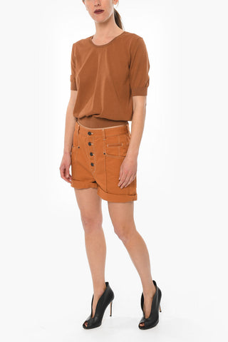 Shorts NADIA in Denim con Motivo Herringbone